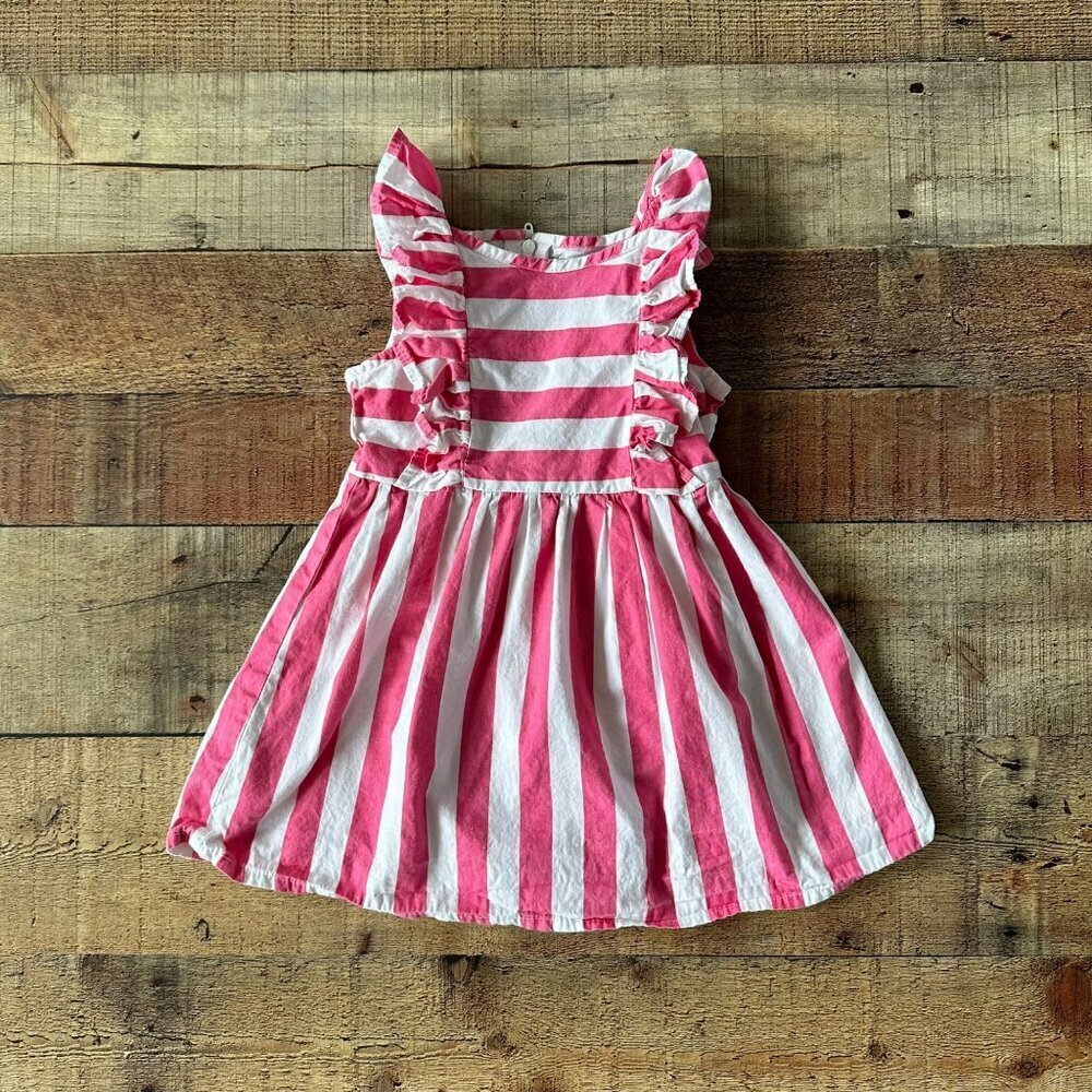 All Things Uber Nice Girls Pink and White Striped Ruffle Sleeve Summer Dress